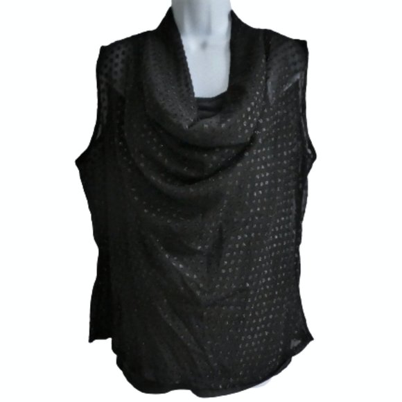 Vintage Lilly of California Sleeveless Blouse Black Sheer Cowl Neck Sparkley L - Picture 3 of 9